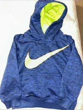 Nike Dri-Fit Blue Hooded Sweatshirt with Neon Green 2T Hoodie Toddler